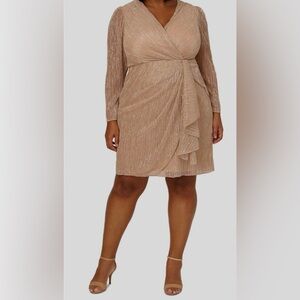 Adrianna Papell - Plus
Draped Metallic Long Sleeve
Mesh Faux Wrap Dress